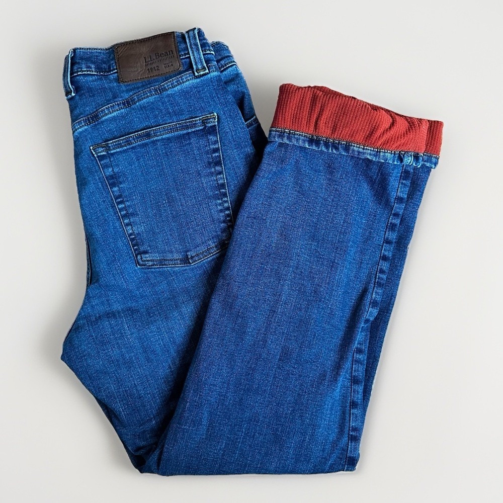 LL Bean Flannel Lined Jeans Men 34*x30 Blue Denim Red Waffle Straight Leg Winter